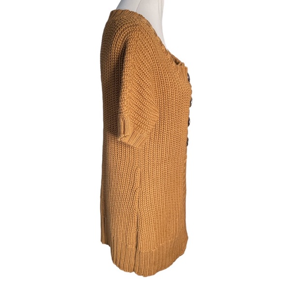 Soft Surroundings Double Breasted Ribbed Short Sleeve Sweater Brown Size Large - Picture 3 of 8